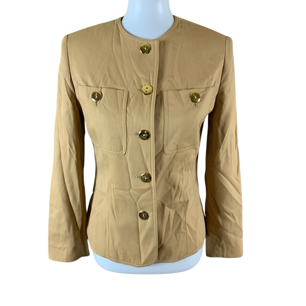 Michael Kors Petite Blazer Camel Tan Gold Button Structured Size 2